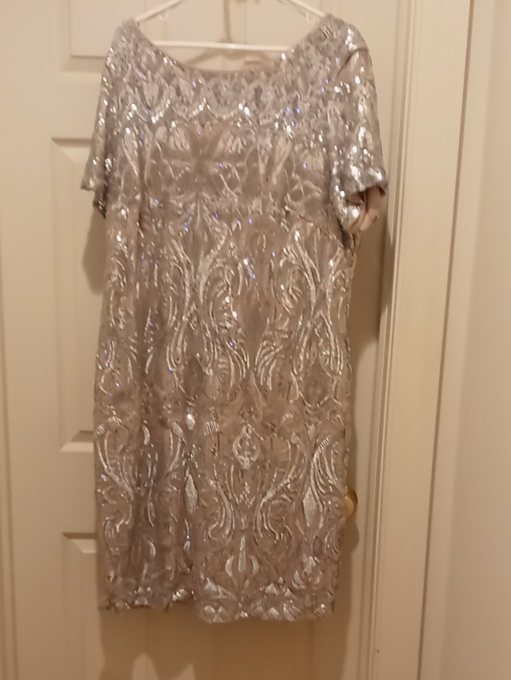 R&M Richards Silver Sequin Midi Dress